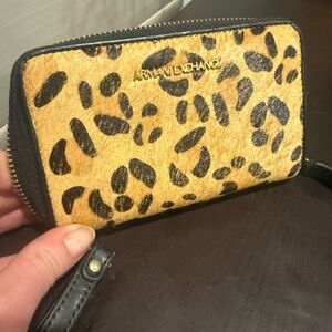 Armani Exchange Black and Tan Animal Print Wallet wristlet